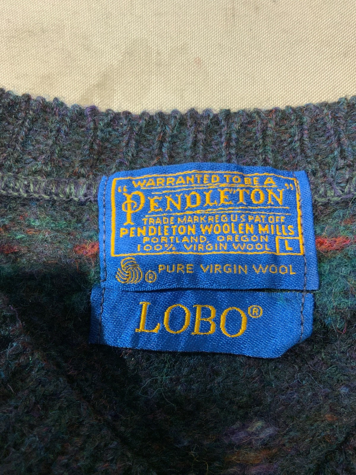 Vintage Pendleton Lobo Wool Knit Sweater Large Blue Crewneck Pattern 90s