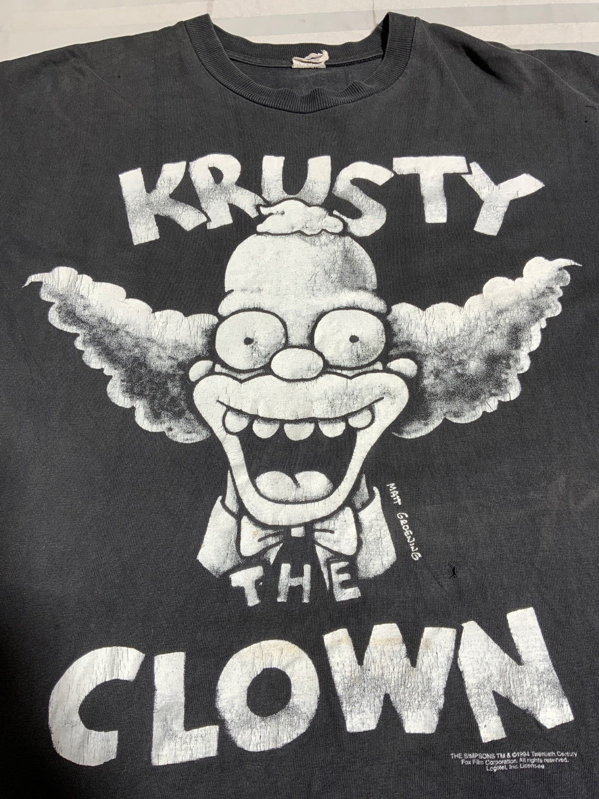 Vintage Krusty The Clown T-Shirt Large Black Usa 1994 The Simpsons Distressed