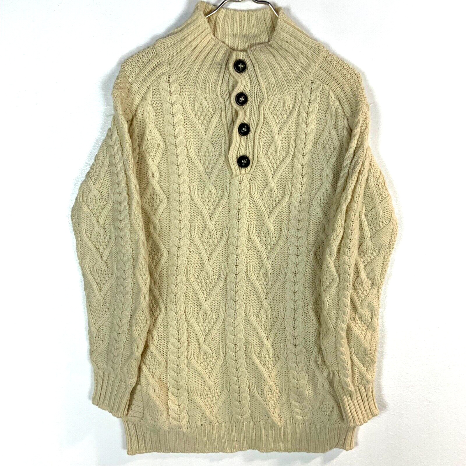 Aran Sweater Market Cable Knit Wool Henley Sweater Women’s Small White Ireland