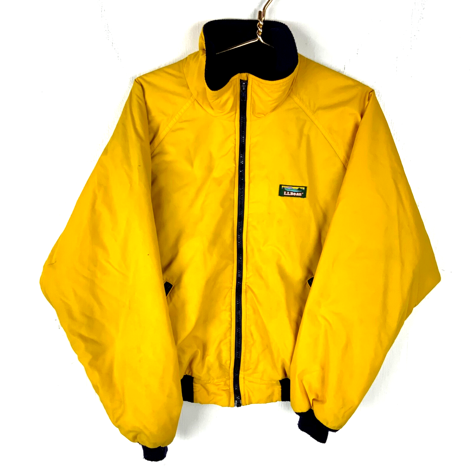 Vintage L.L. Bean Warm Up Jacket Large Yellow Full Zip Fleece Lined Bomber 90s
