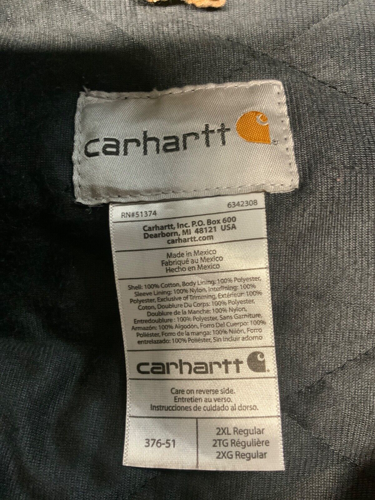 Carhartt Duck Jacket 2XL Brown Full Zip Quilt Lined Workwear