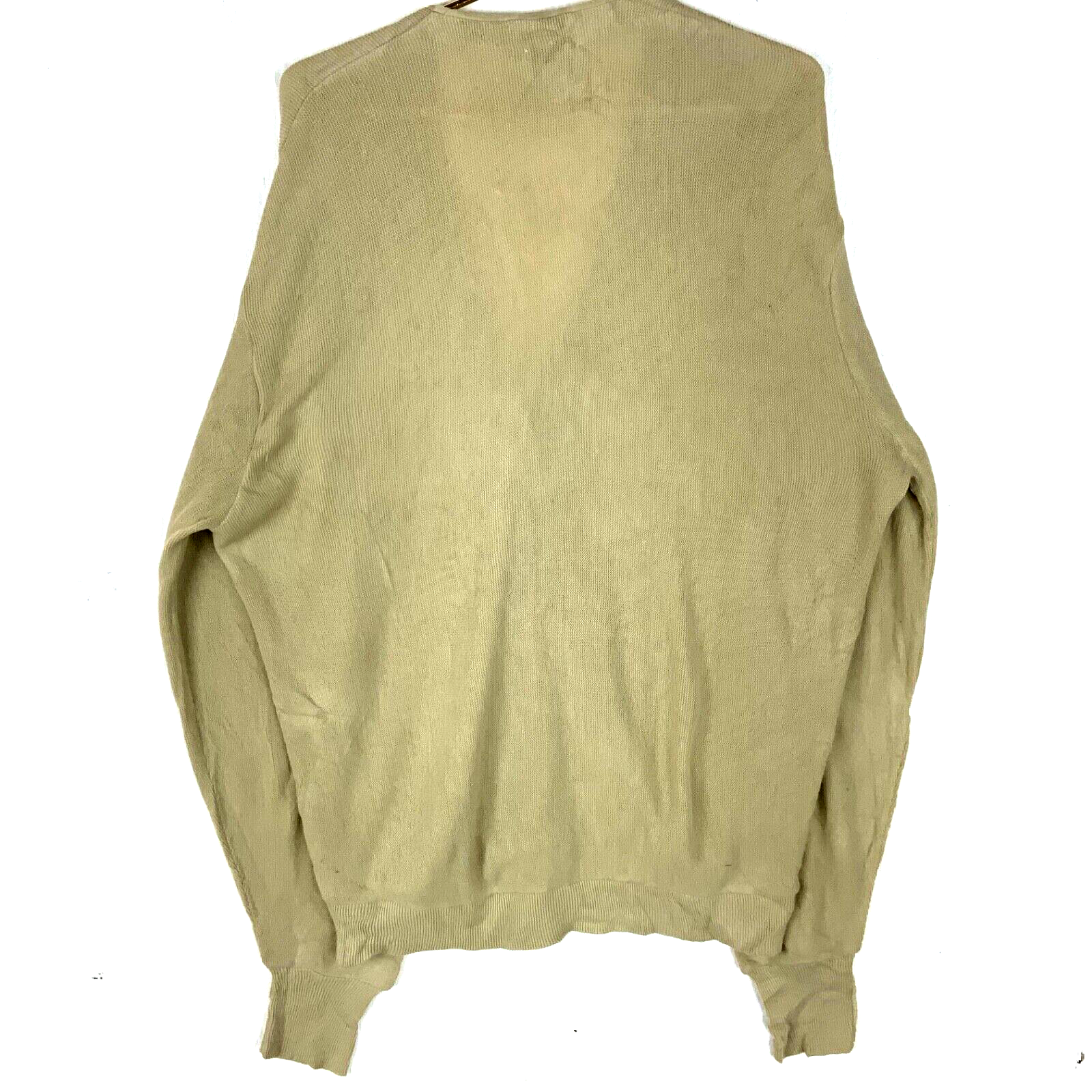 Vintage Lacoste Knit Sweater Large Beige Cardigan Made Usa 90s