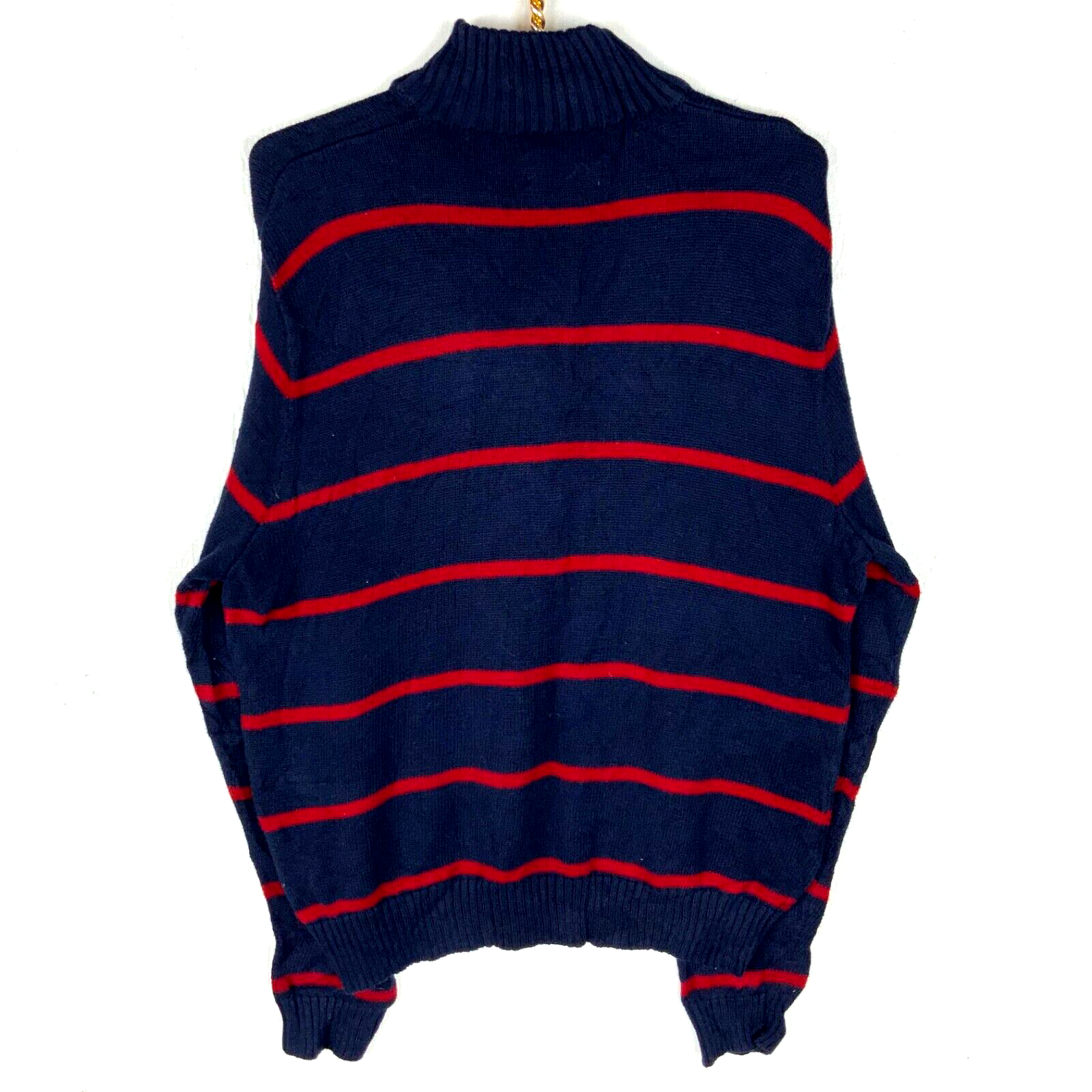 Vintage Polo Ralph Lauren Knit Sweater Large Blue 1/4 Zip Striped