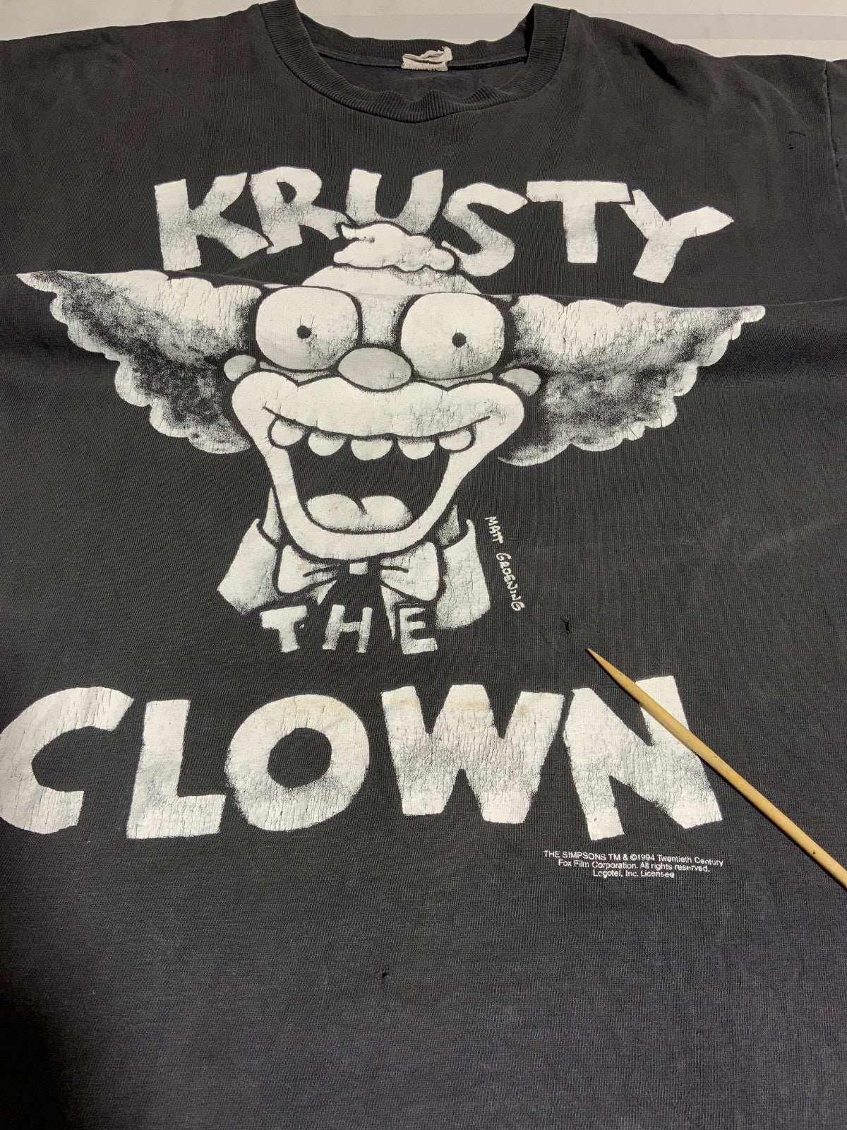Vintage Krusty The Clown T-Shirt Large Black Usa 1994 The Simpsons Distressed