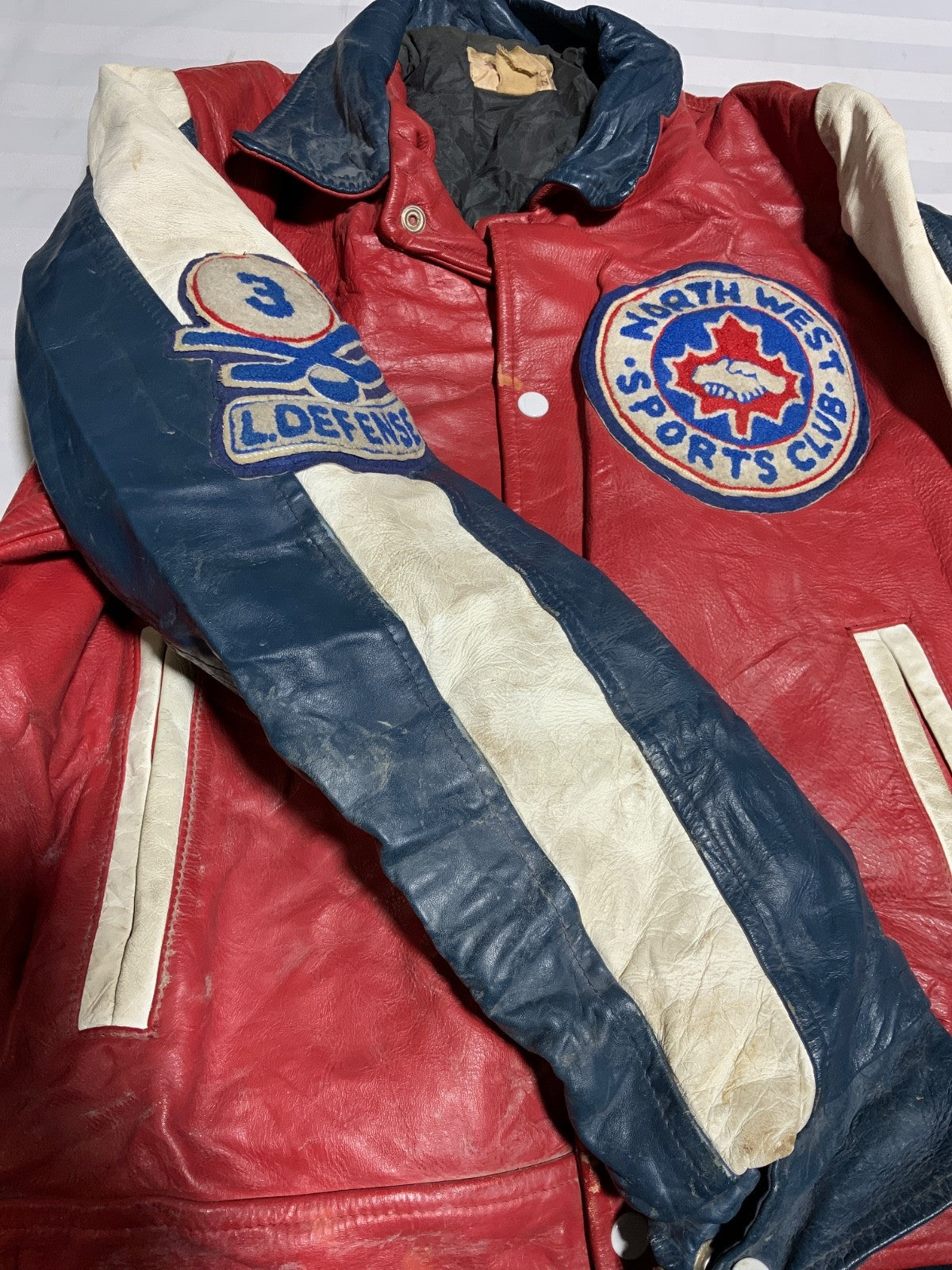 Vintage 1970s Leather Varsity Bomber Jacket Medium Snap Button Antonio Giovanni