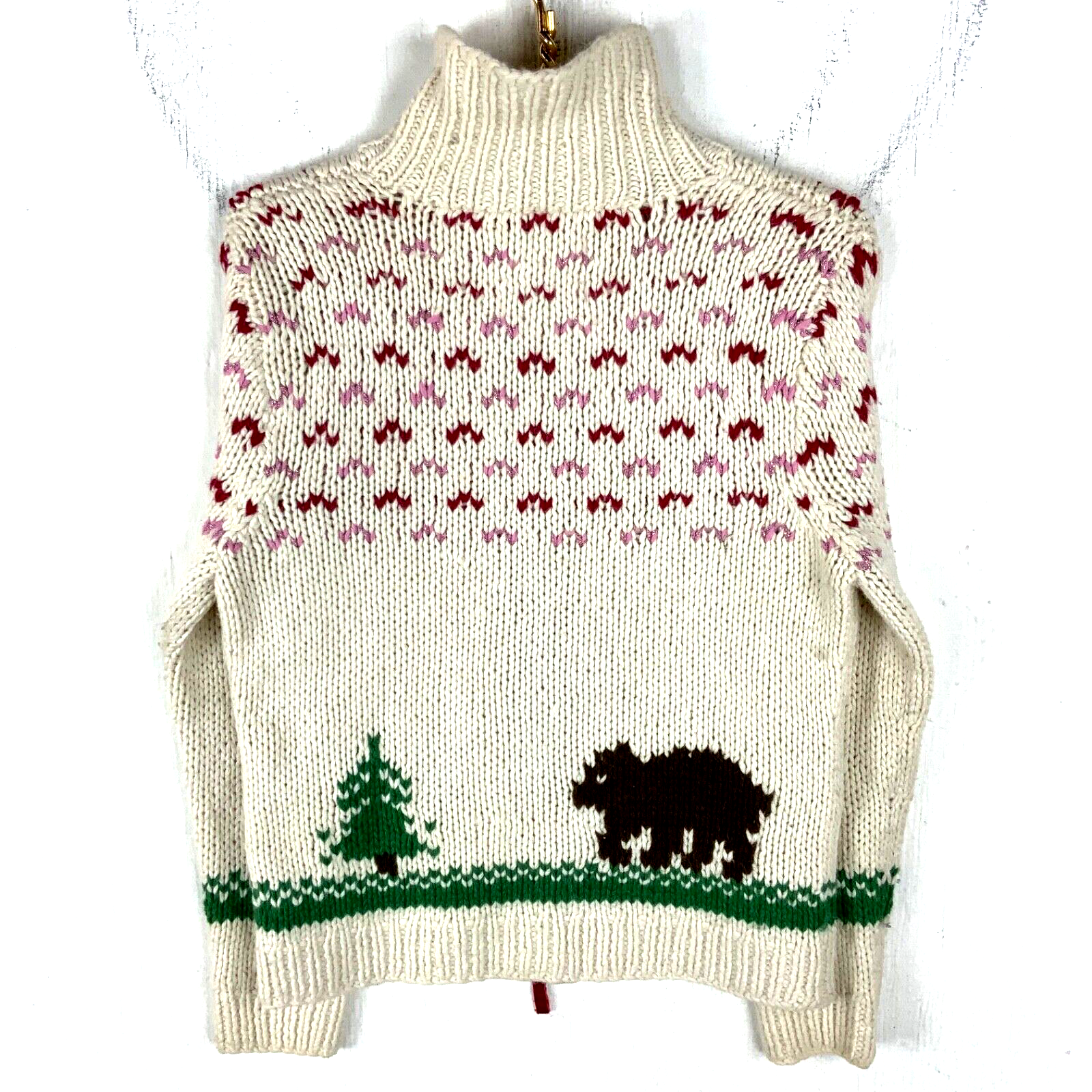 American Eagle Hand Knit Wool Sweater Women’s Large White Full Zip