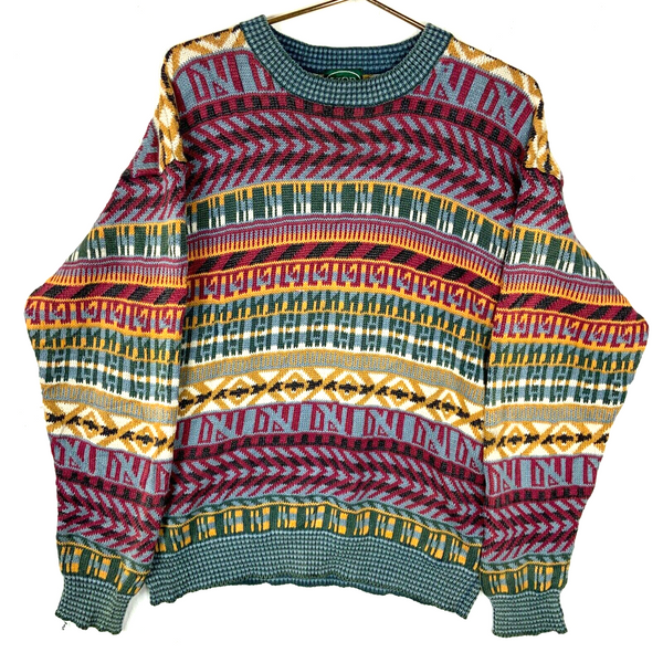Vintage Izod Grandpa Knit Sweater Size Medium Multicolor Patterned