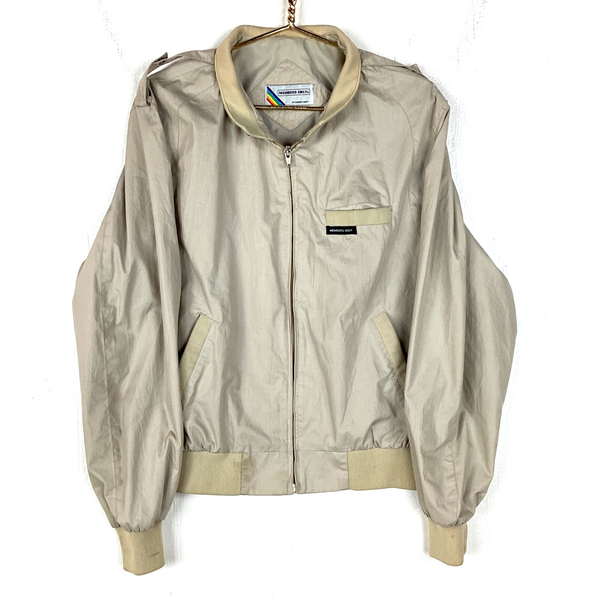 Vintage Members Only Bomber Windbreaker Jacket Size Large Beige Full Zip