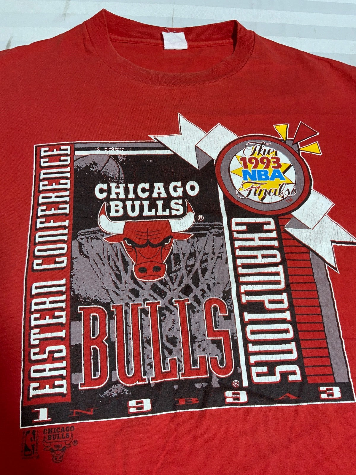 Vintage Chicago Bulls T-Shirt XL Red Single Stitch Nba 1993 Eastern Champs 90s