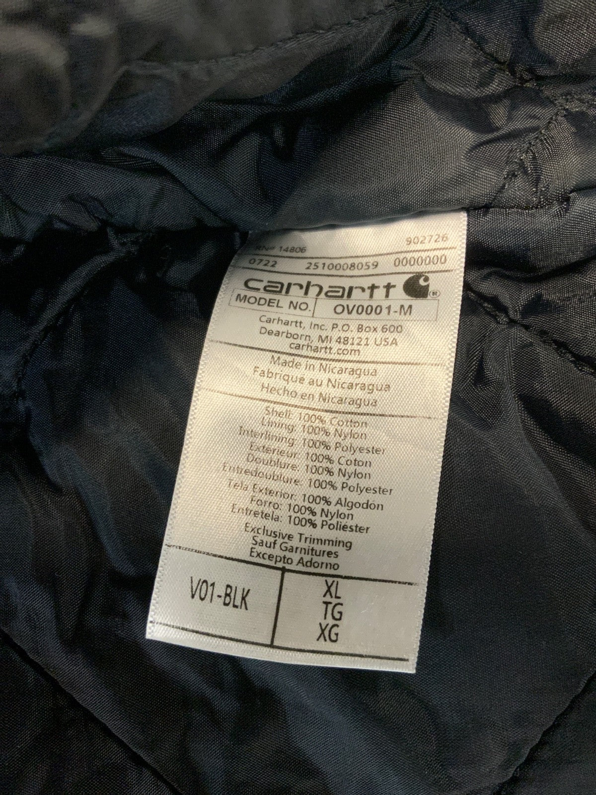 Carhartt Duck Vest XL Black Quilt Lined Full Zip