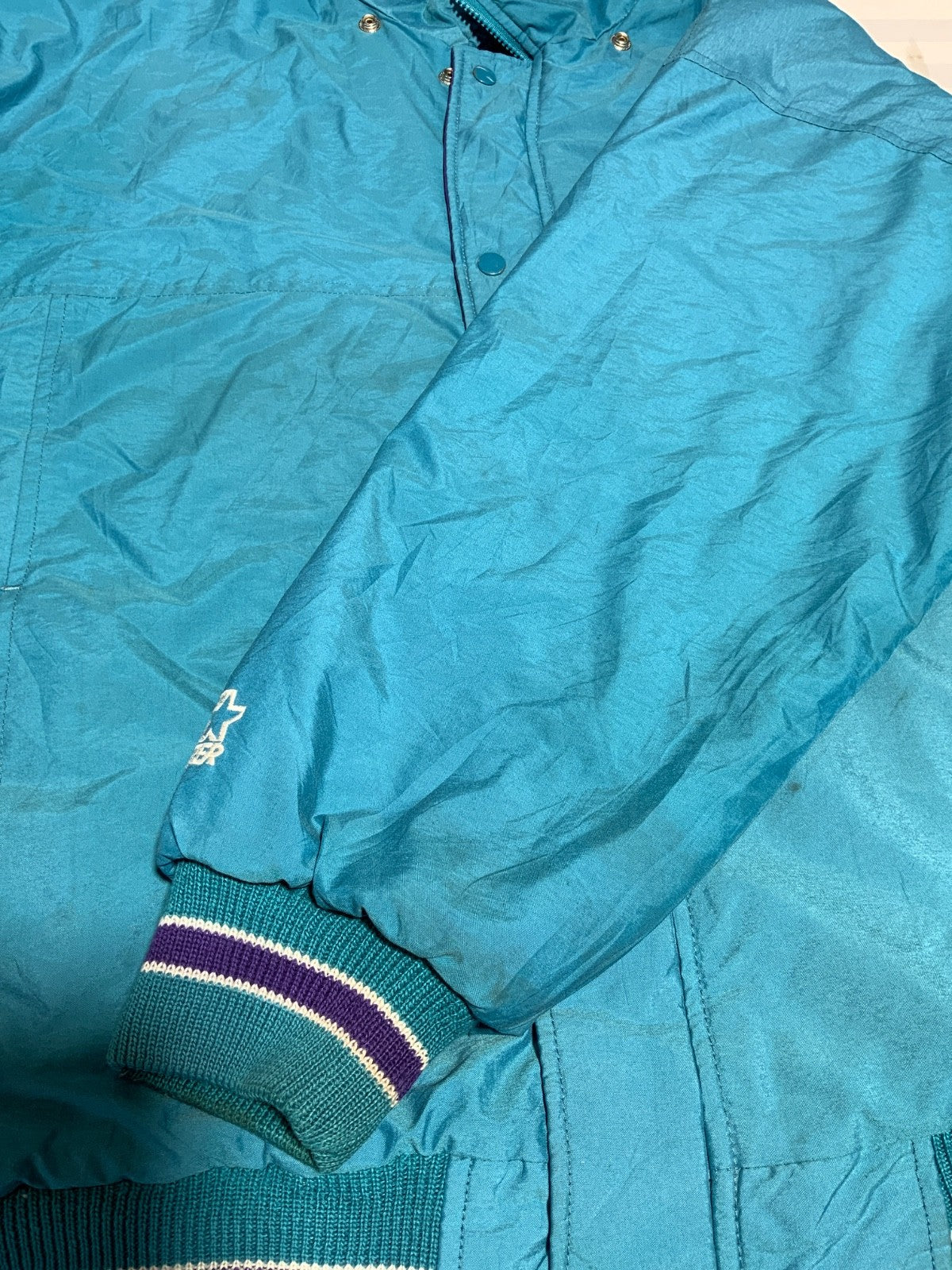 Vintage Charlotte Hornets Starter Bomber Jacket XL Hooded Puffer Full Zip Nba