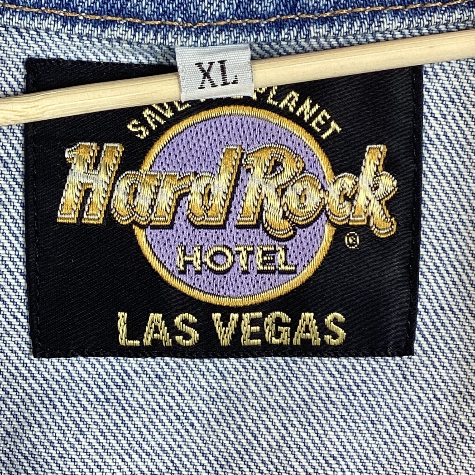 Vintage Hard Rock Cafe Las Vegas Denim Vest Jean Jacket Size XL Blue Button Up