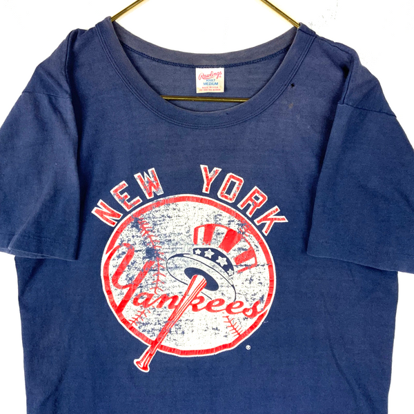 Vintage New York Yankees Rawlings T-shirt Medium Blue Single Stitch Mlb 1980s
