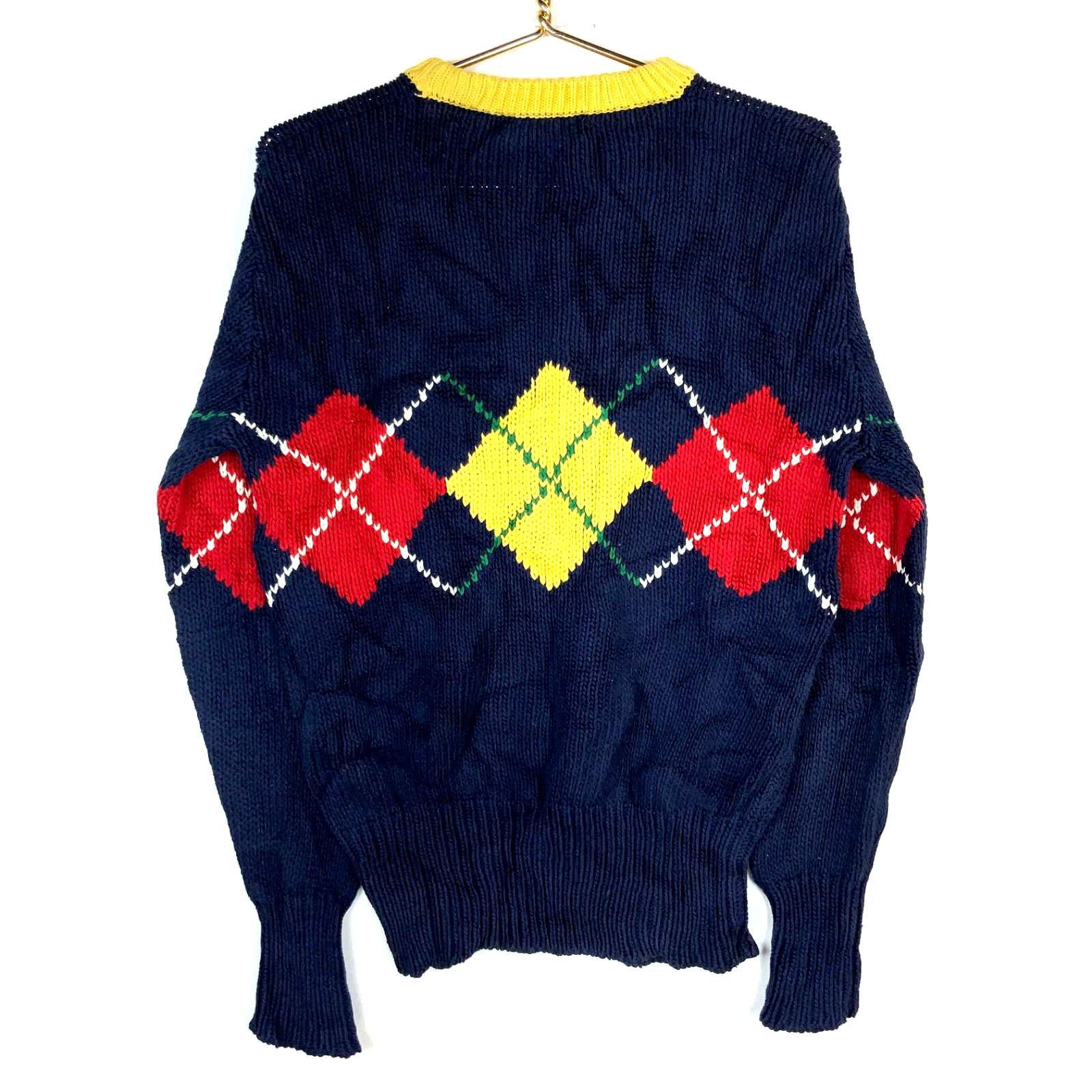 Vintage Polo Ralph Lauren Knit Sweater Medium Blue Crewneck Argyle 90s