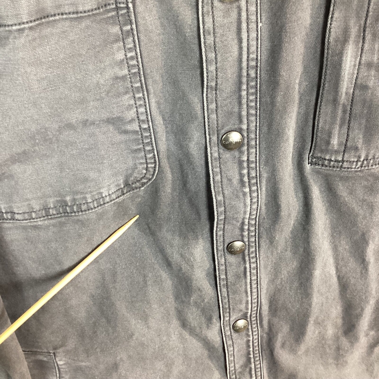 Vintage Carhartt Canvas Shirt Jacket Size XL Gray Snap Button Long Sleeve