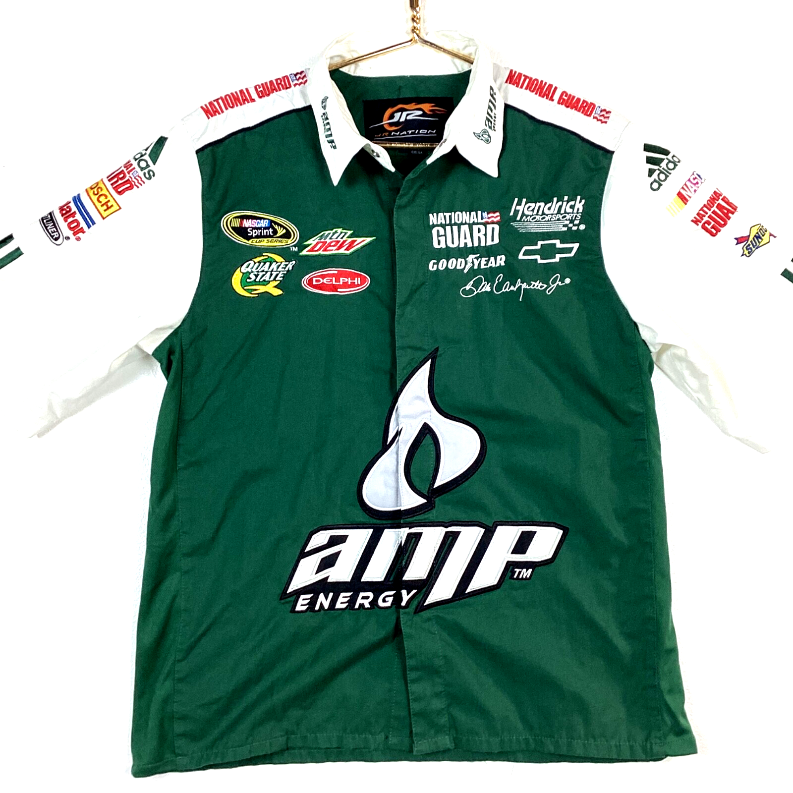 Dale Earnhardt Jr Nascar Racing Shirt Size Small Green Amp Energy Button Up