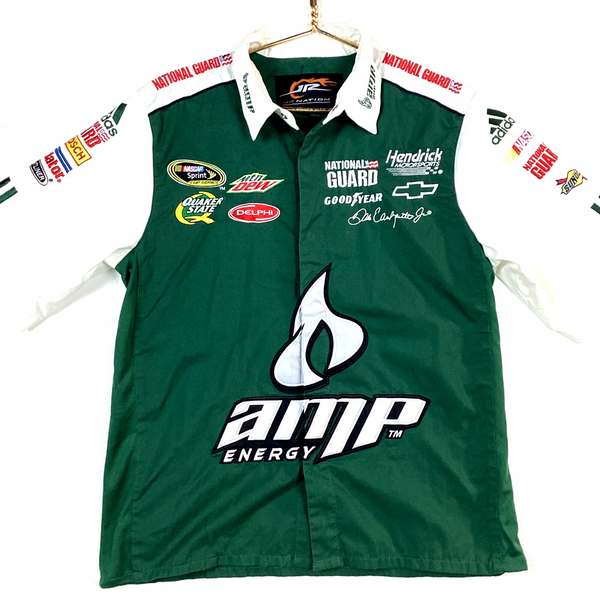 Dale Earnhardt Jr Nascar Racing Shirt Size Small Green Amp Energy Button Up