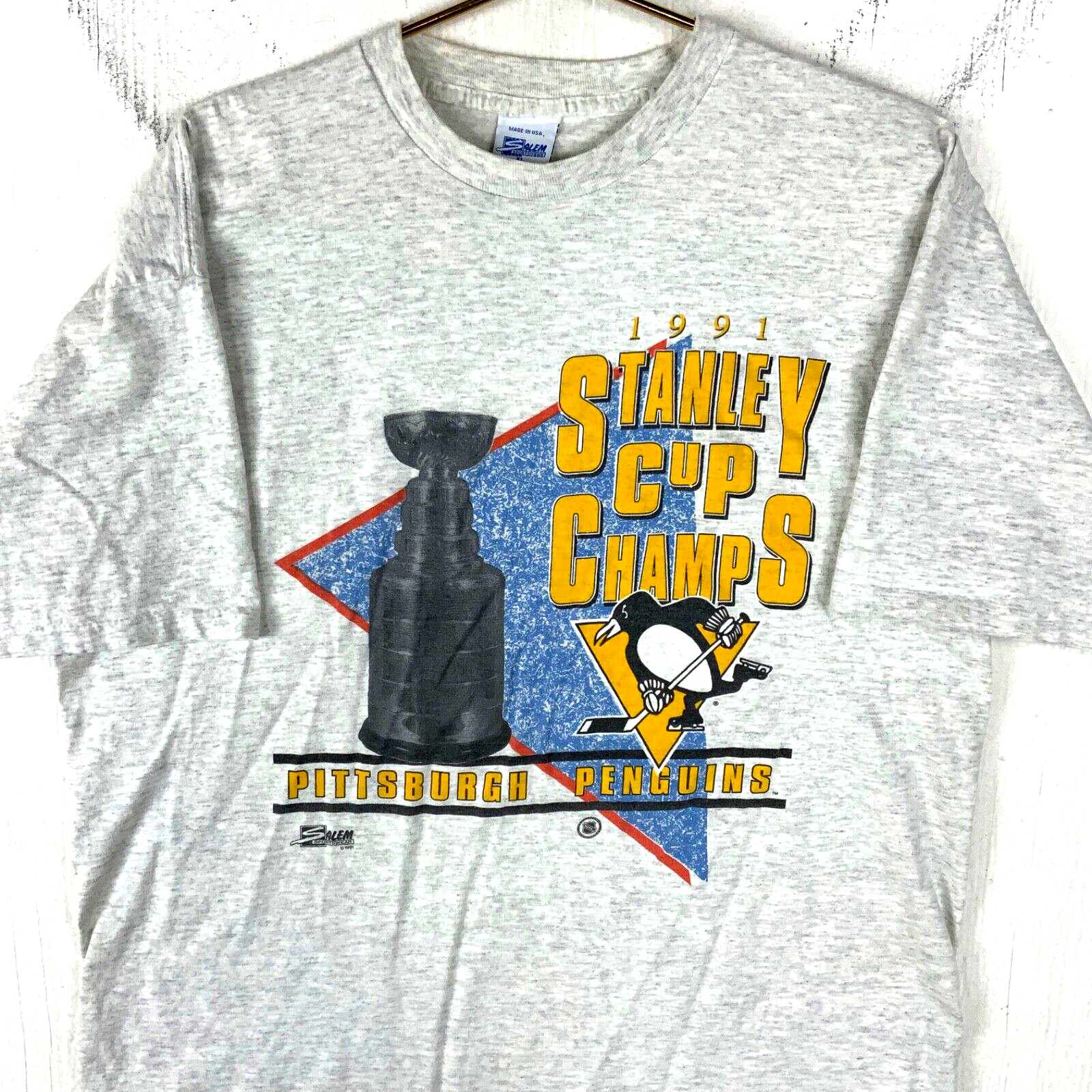 Vintage Pittsburgh Penguins Salem T-shirt Extra Large Gray 1991 Nhl Stanley Cup