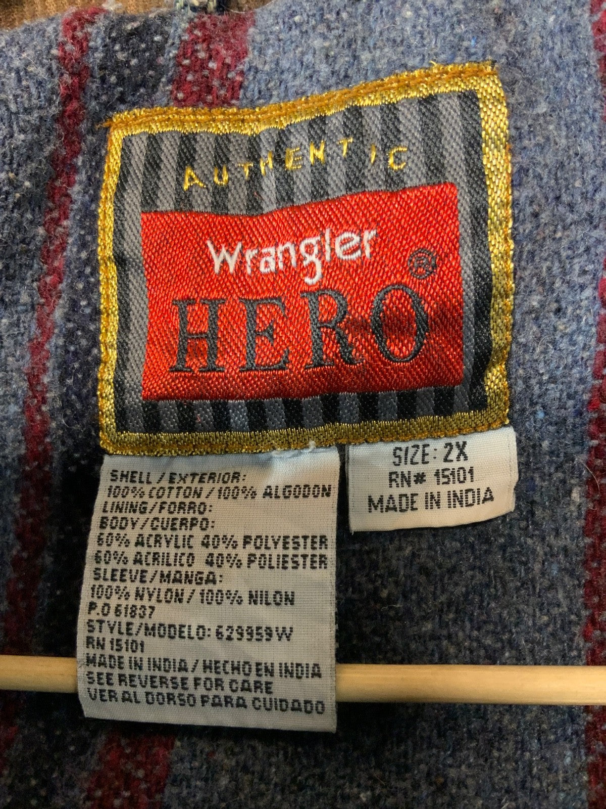 Vintage Wrangler Hero Denim Jean Jacket 2XL Blue Medium Wash Blanket Lined
