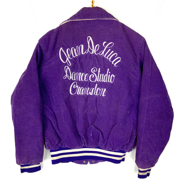 Vintage 1980s Corduroy Bomber Jacket Small Purple Snap Button Dancing Usa