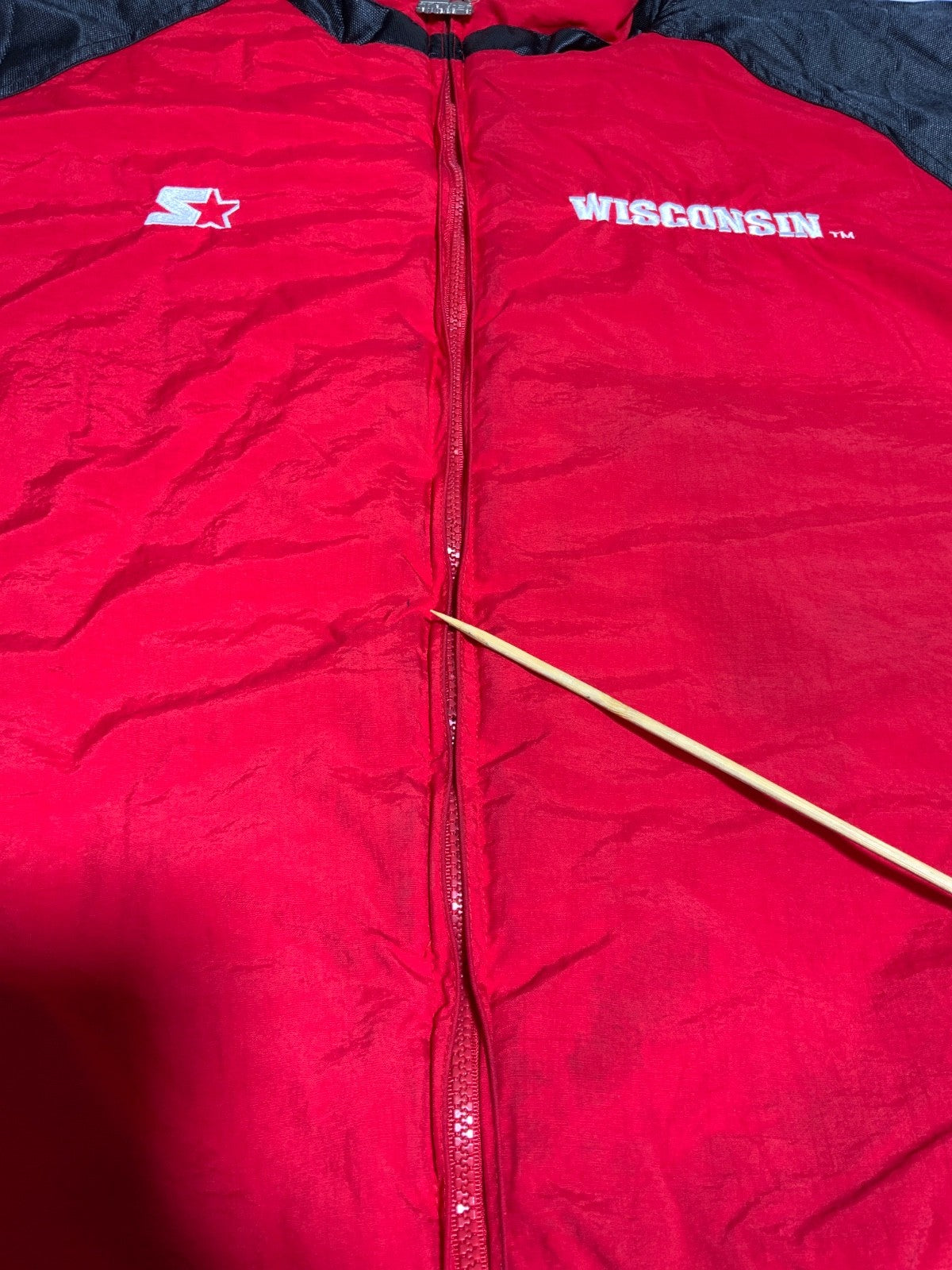 Vintage Wisconsin Badgers Starter Jacket XL Red Puffer Bomber Full Zip Ncaa