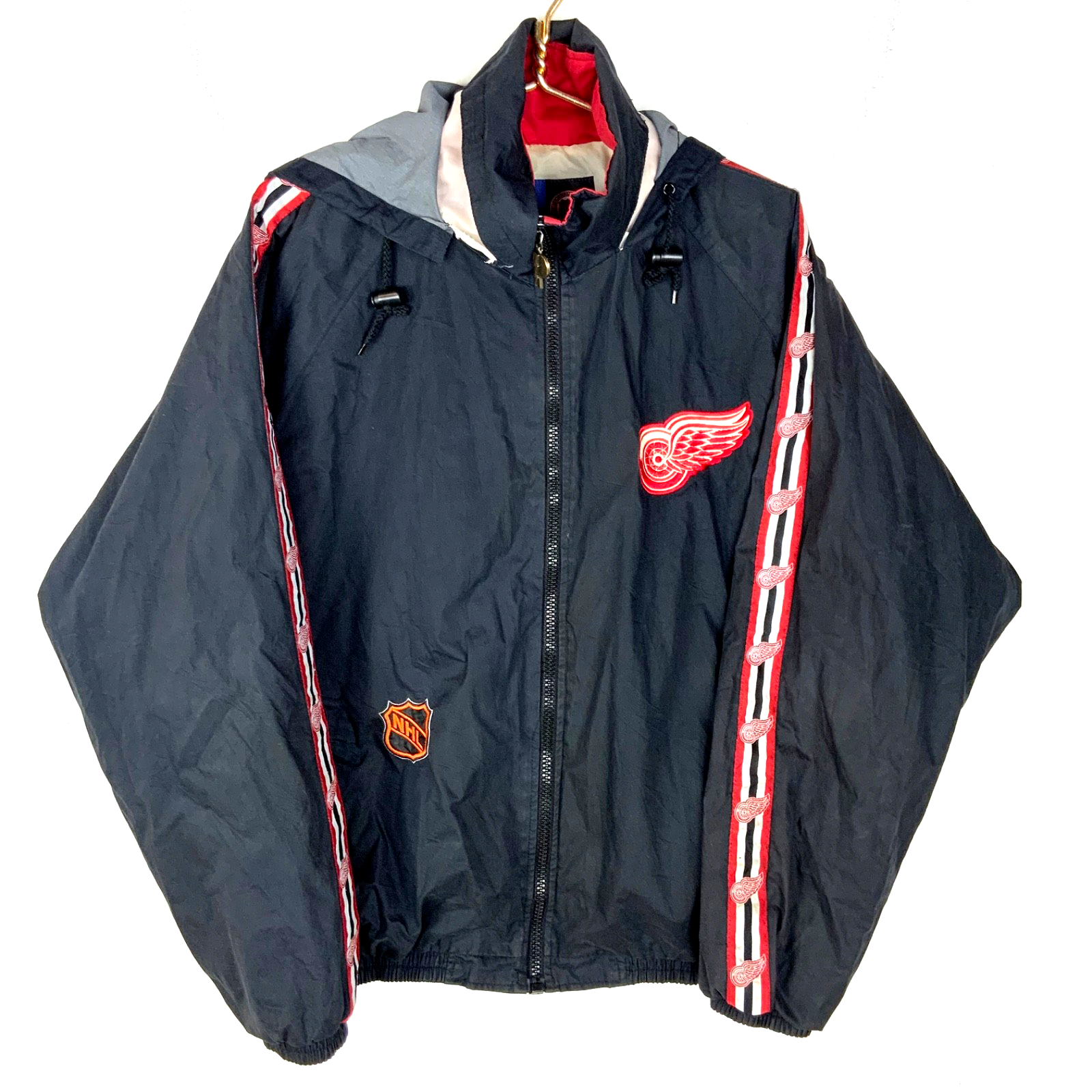 Vintage Detroit Red Wings Pro Player Jacket XL Windbreaker Black Nhl Full Zip