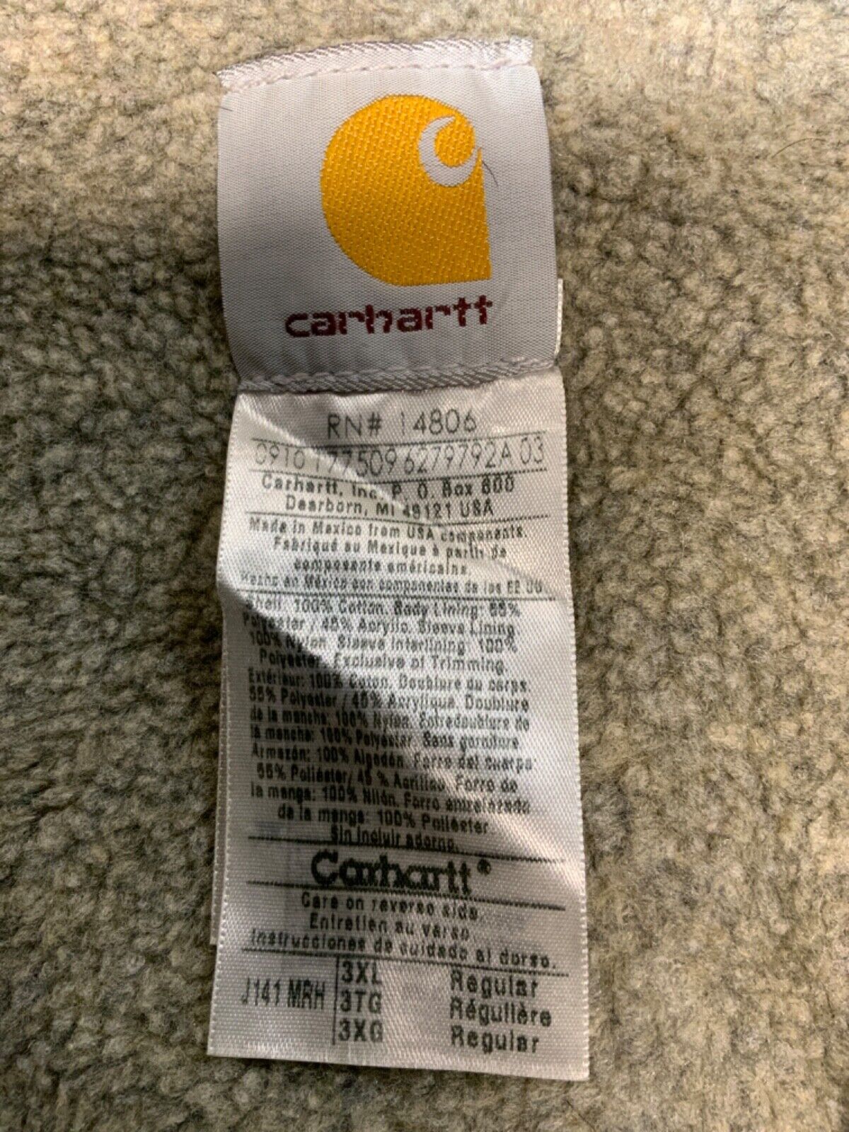 Carhartt Sandstone Jacket 3XL Full Zip Sherpa Lined Workwear Canvas J141