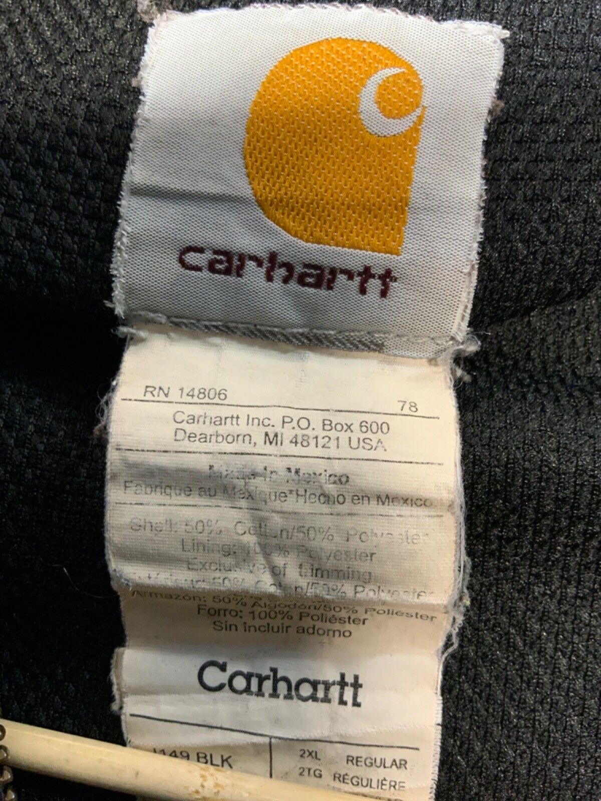 Vintage Carhartt Active Lined Sweatshirt Hoodie Jacket 2XL Black Zip Workwear