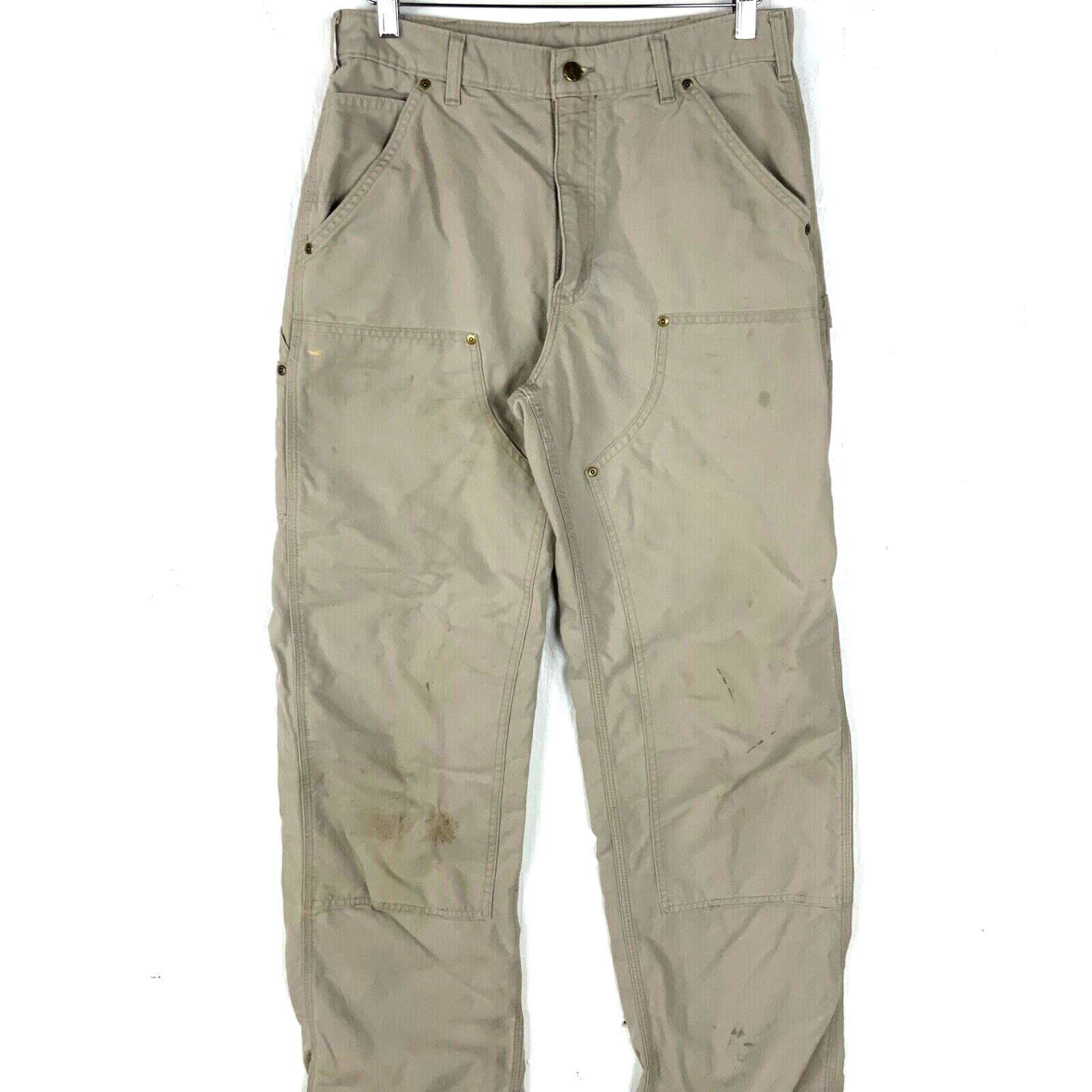 Carhartt Double Knee Dungaree Workwear Pants 32x36 Beige
