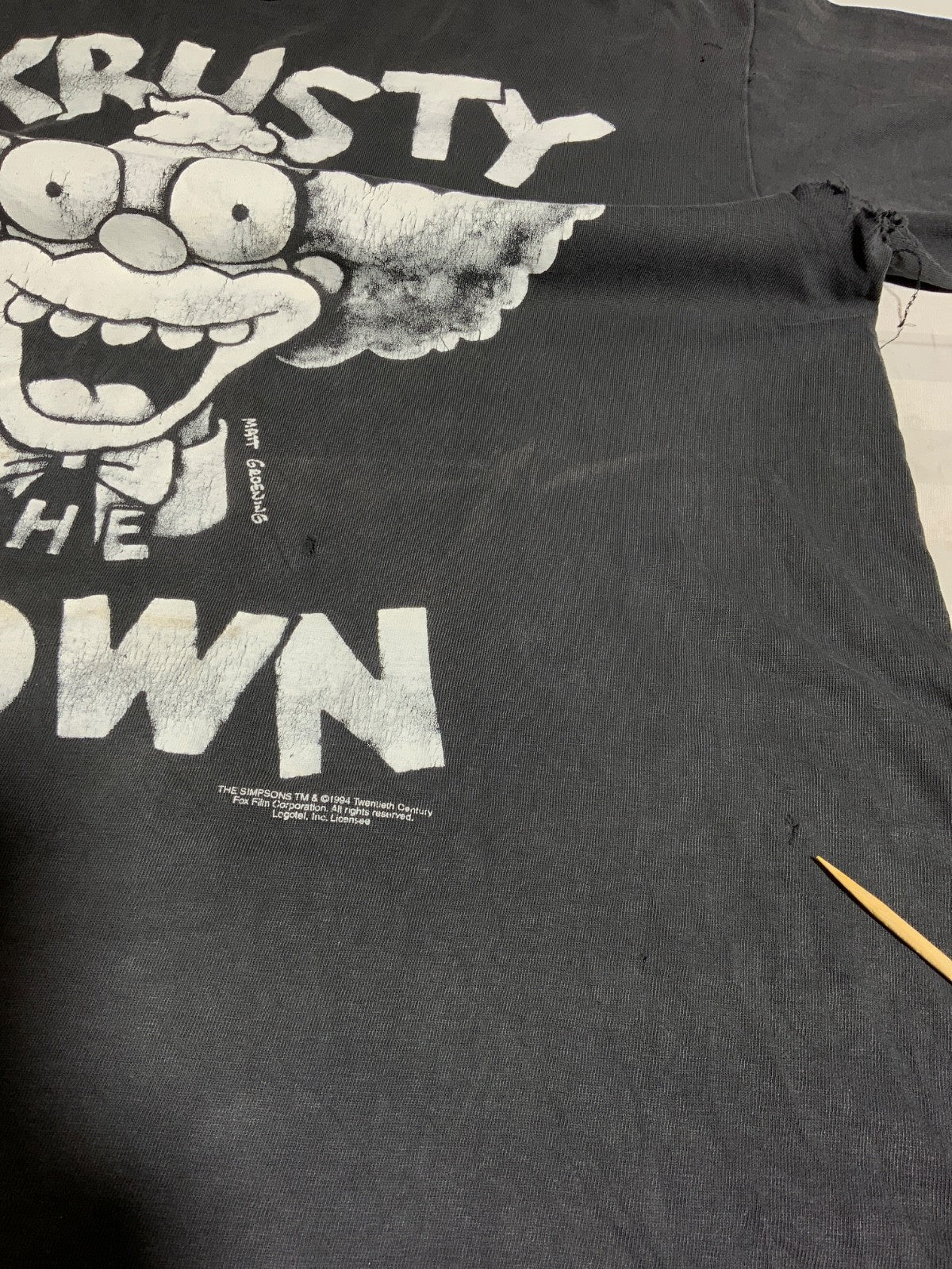 Vintage Krusty The Clown T-Shirt Large Black Usa 1994 The Simpsons Distressed