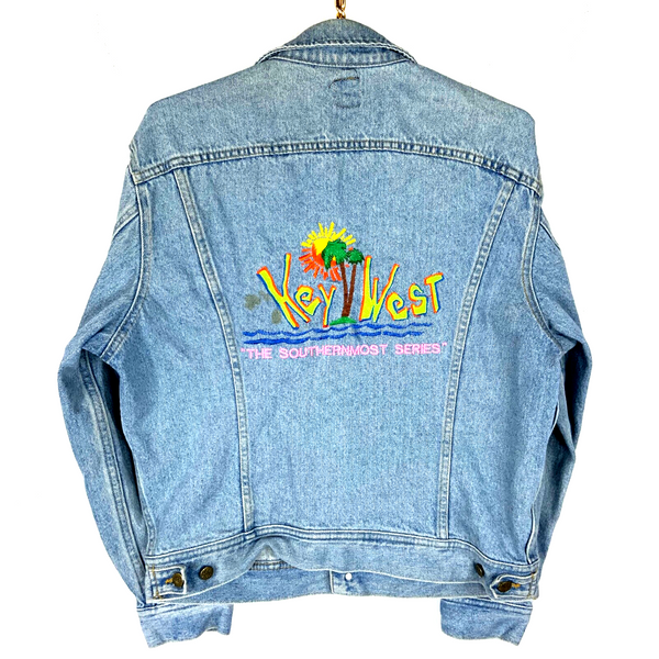 Vintage Key West Florida Denim Jean Jacket Medium Blue Light Wash 90s