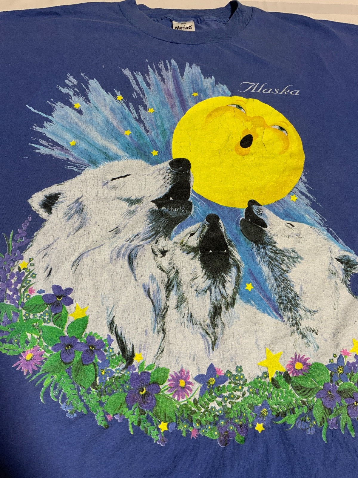 Vintage Alaskan Polar Bears T-Shirt 2XL Blue Made Usa Single Stitch Wildlife 90s