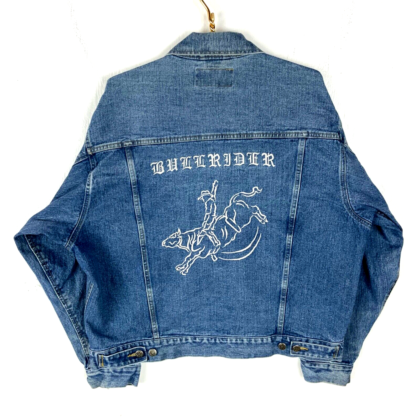 Vintage Wrangler Denim Jean Jacket XL Blue Medium Wash Bull Rider Rodeo Western