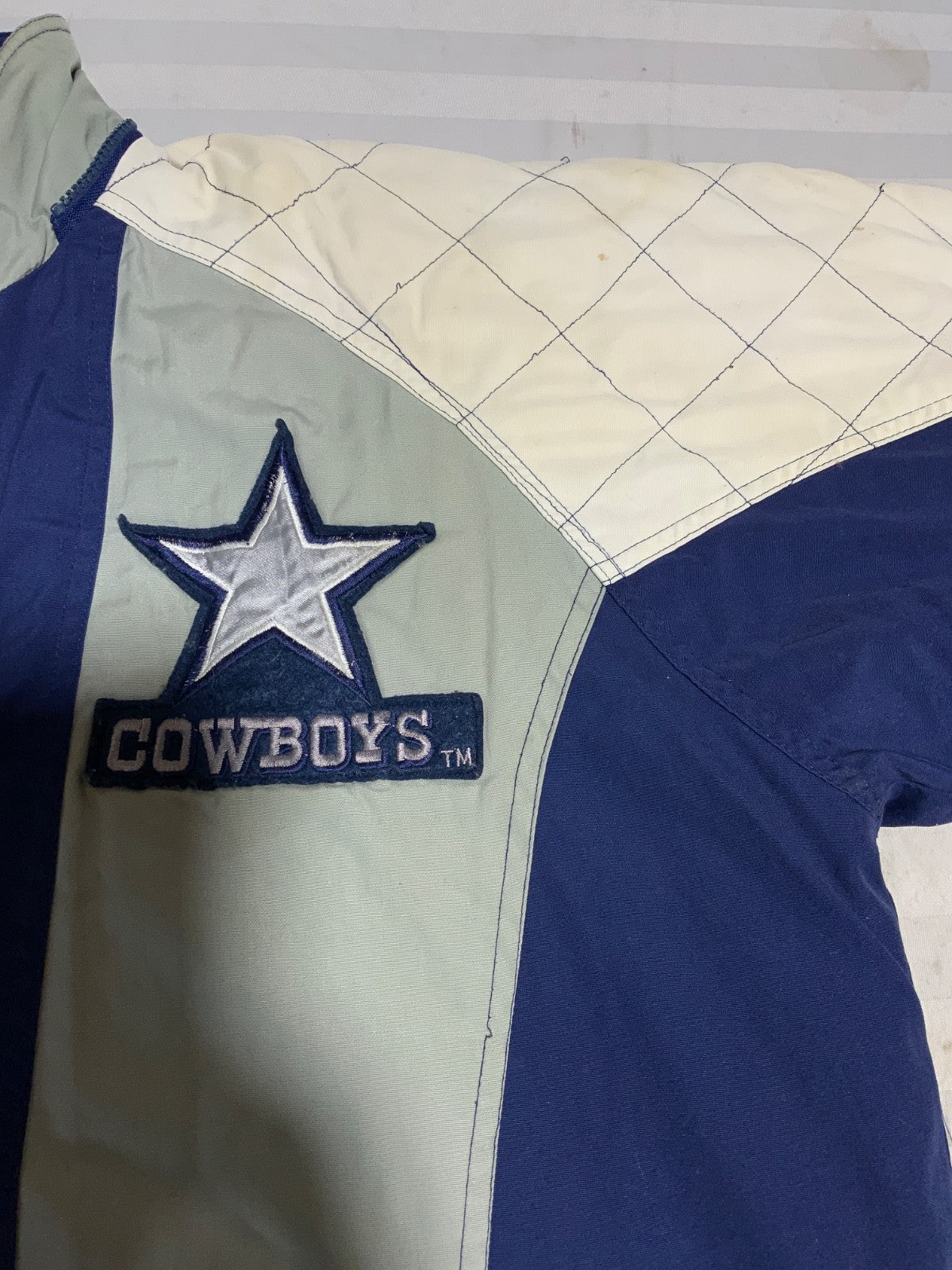 Vintage Dallas Cowboys Jacket Large Blue Puffer Bomber Full Zip Nfl