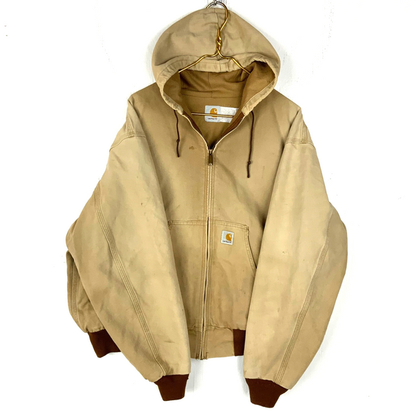 Vintage Carhartt Jacket XL Brown Made Usa Hooded Full Zip Work Wear Active 90s