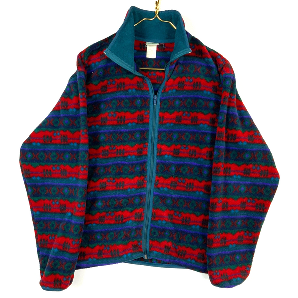 Vintage L.L. Bean Fleece Sweater Jacket Size Medium Fair Isle Full Zip