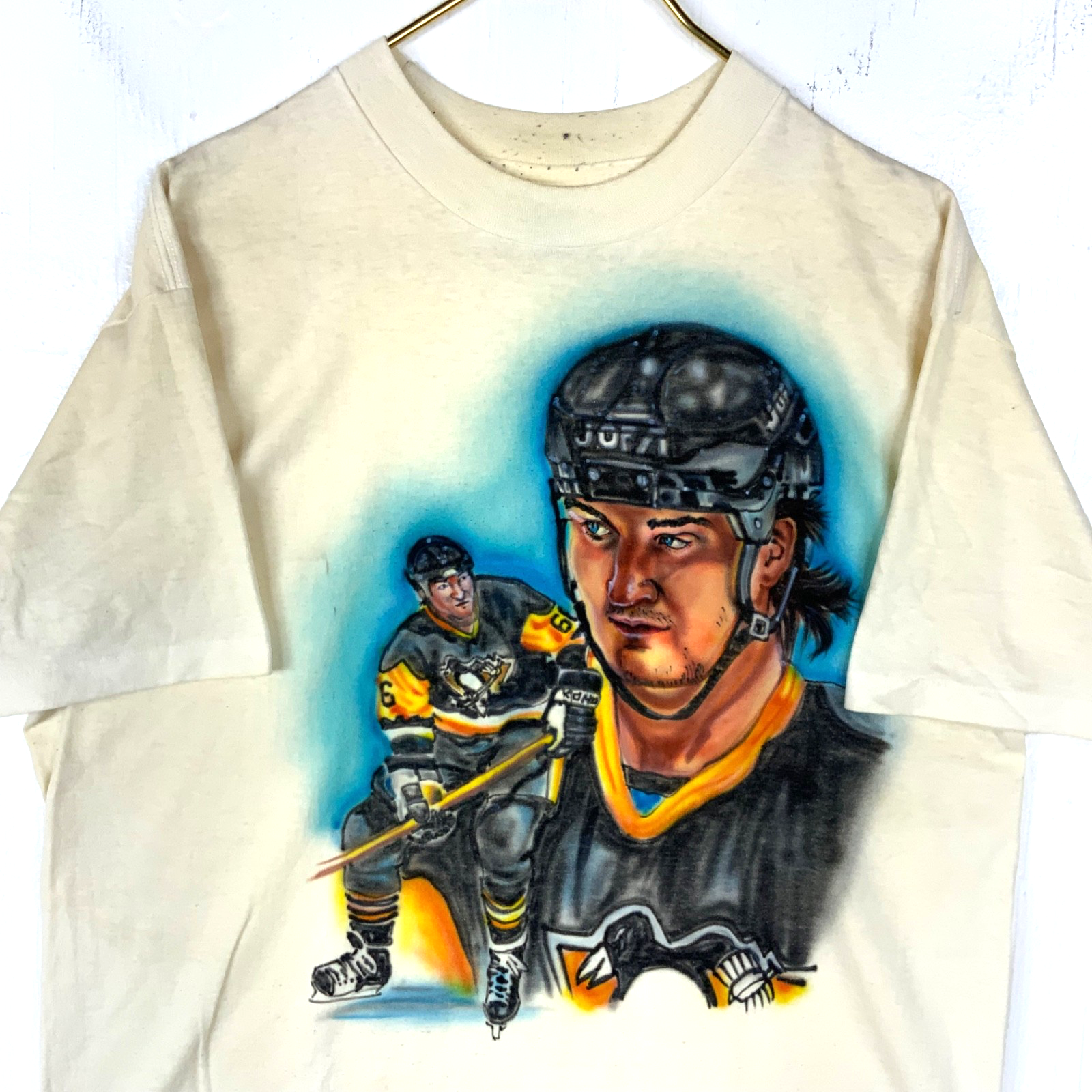 Vintage Pittsburgh Penguins T-shirt XL White Single Stitch Nhl Mario Lemieux 90s