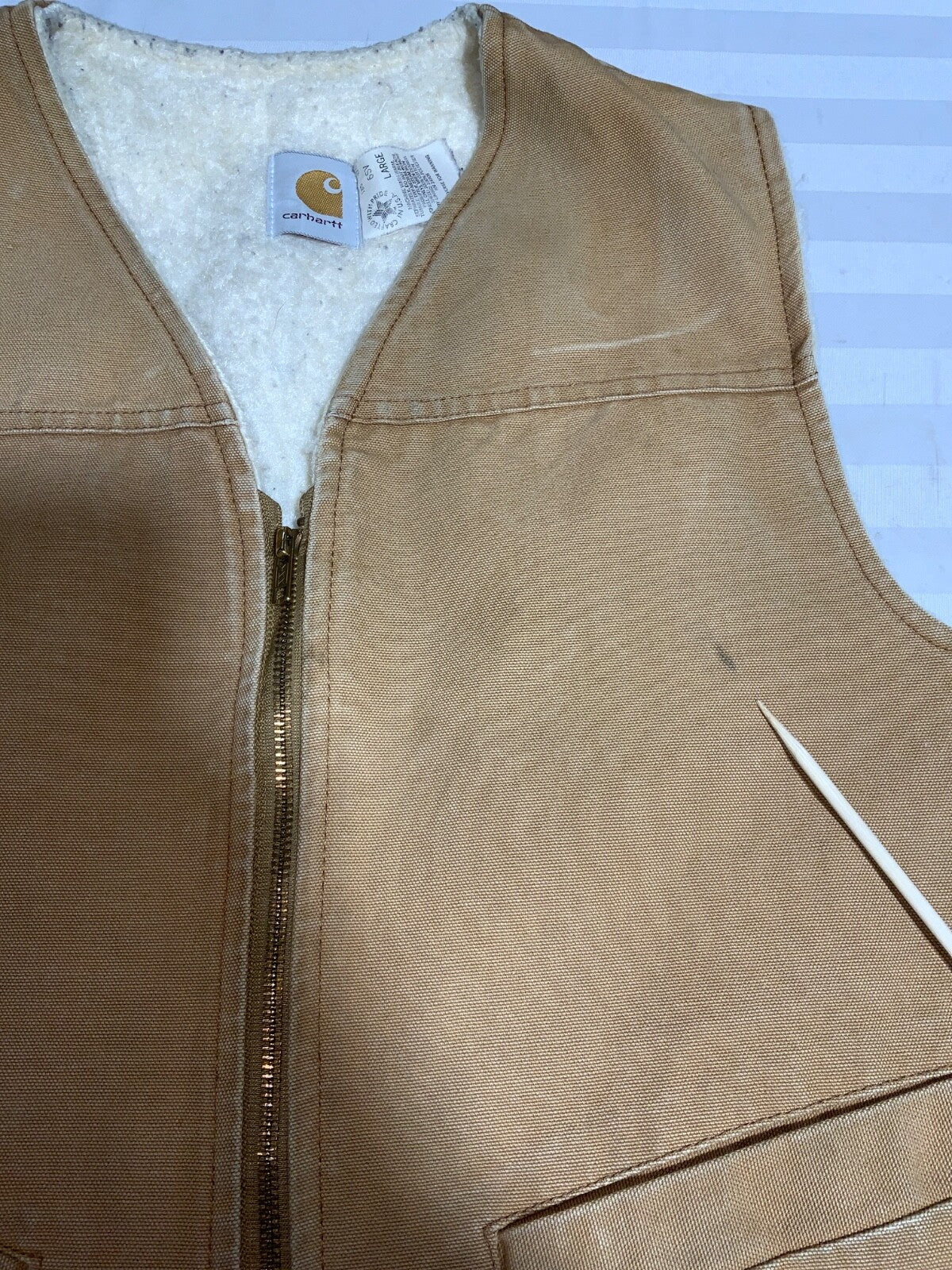 Vintage Carhartt Vest Large Brown Full Zip Made Usa Sherpa Lined Work Wear 90s