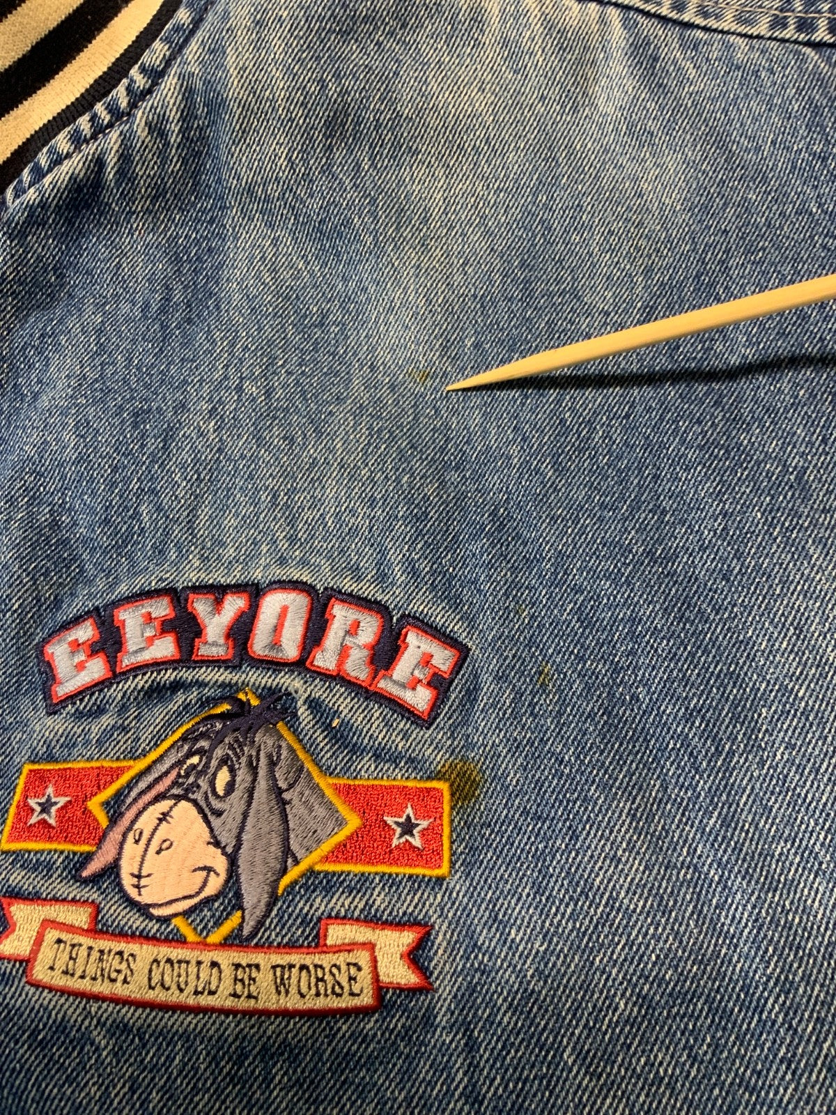 Vintage Eeyore Disney Denim Jean Jacket 2XL Blue Medium Wash Snap Button
