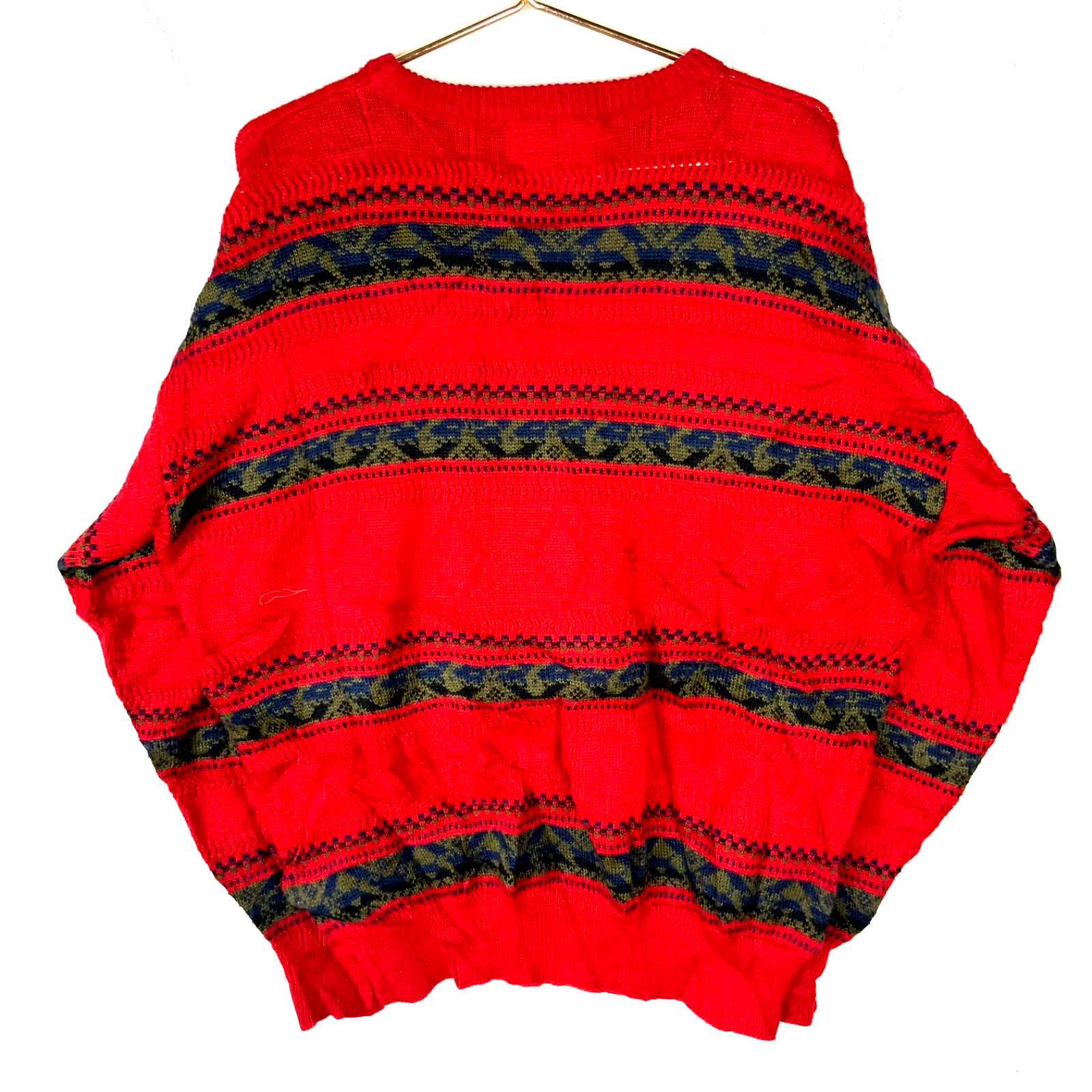 Vintage 1990s Grandpa Wool Knit Sweater XL Red Crewneck Pattern