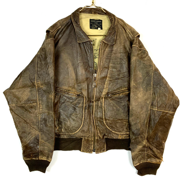 Vintage Avirex Us Navy Leather Type G-2 Bomber Jacket XL Brown Full Zip 1987