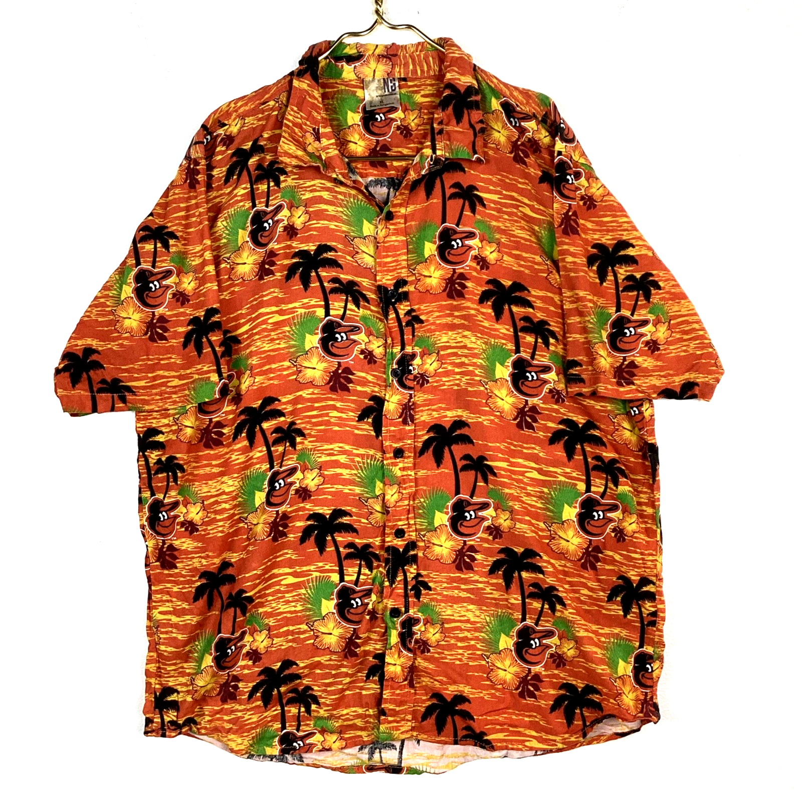 Baltimore Orioles Hawaiian Shirt XL Orange Palm Tree Short Sleeve Button Up Mlb