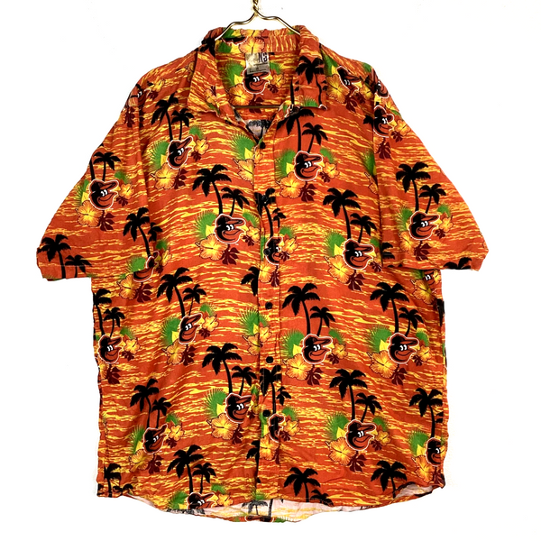 Baltimore Orioles Hawaiian Shirt XL Orange Palm Tree Short Sleeve Button Up Mlb