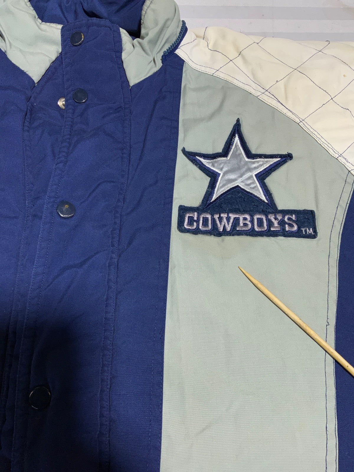 Vintage Dallas Cowboys Jacket Large Blue Puffer Bomber Full Zip Nfl