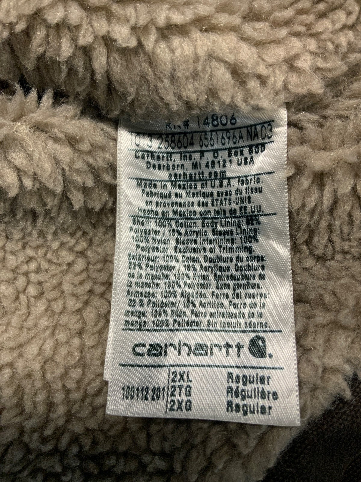 Carhartt Duck Jacket 2XL Brown Full Zip Sherpa Lined Workwear