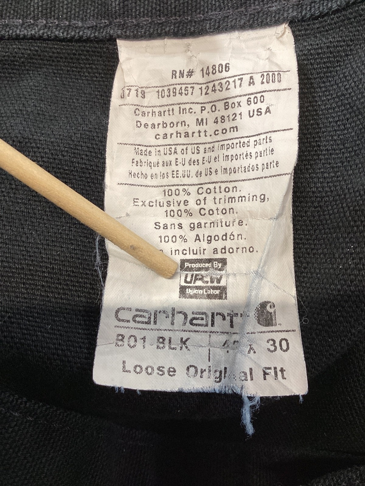 Carhartt Double Knee Dungaree Canvas Workwear Pants Size 40x30 Black