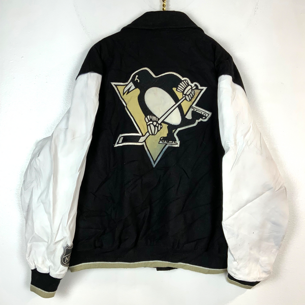 Pittsburgh Penguins G-III Wool Leather Jacket Large Full Zip Bomber Nhl