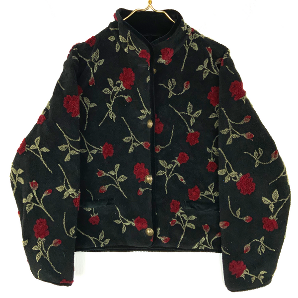 Vintage 1990s Fleece Sweater Jacket Women's XL Button Up Floral Made Canada