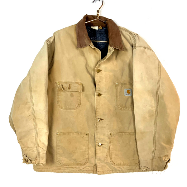 Vintage Carhartt Chore Jacket Size 52 Brown Blanket Lined Workwear