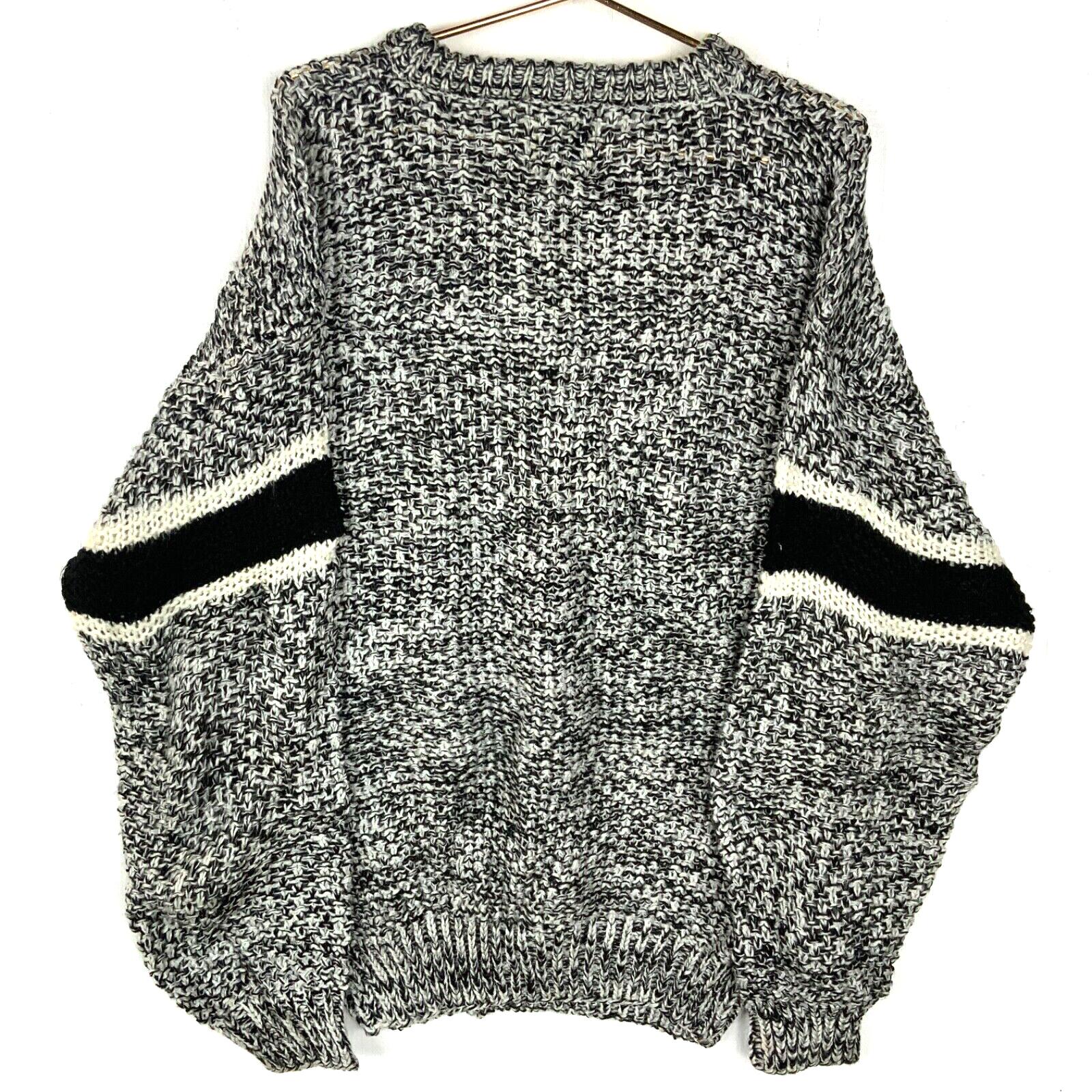 Vintage Paco Knit Sweater XL Henley Leather Trim Striped 90s